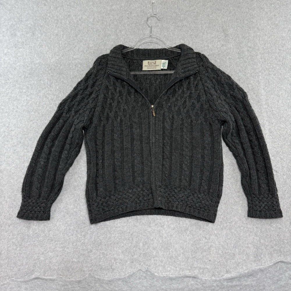 Aran Sweater Market Merino Wool Full Zip Cardigan Womens L Gray Ireland Sweater
